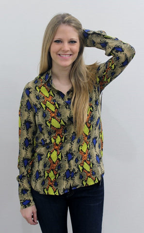 Equipment Neon Neutral Snake Print Blouse