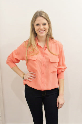 Equipment Signature Blouse in Coral