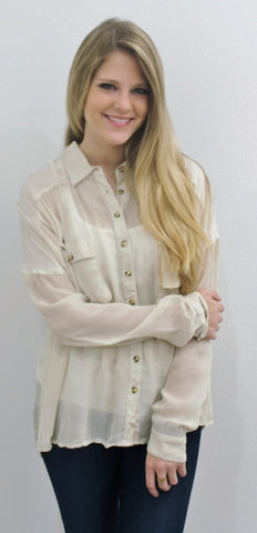 Free People Sheer Cream Button Down