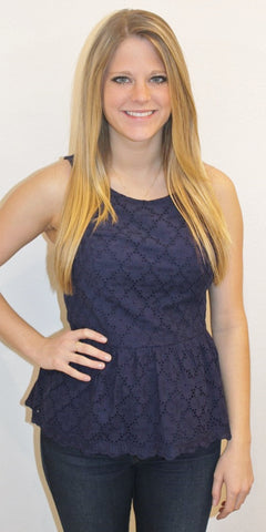 Lilly Pulitzer Ashton Ruffled Peplum Top in True Navy