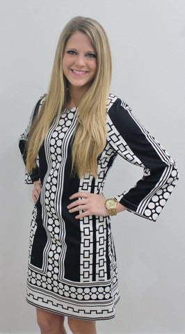 Julie Brown L/S Greek Print Dress