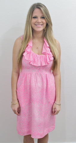 Britt Ryan Neon Pink Print Ruffles Dress