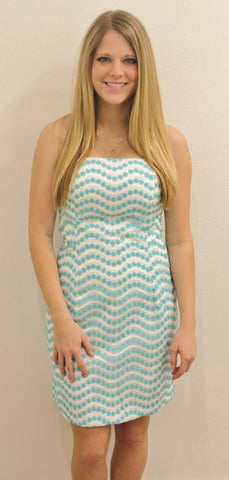 Lilly Pulitzer Caitlin Strapless Dress in Shorely Blue Top Notch Embroidery