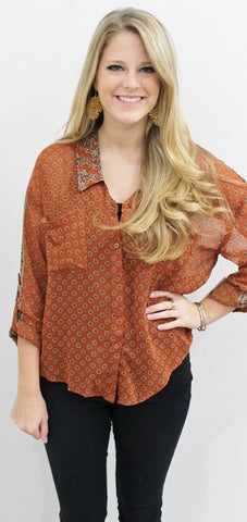 Free People Burnt Orange Paisley Top