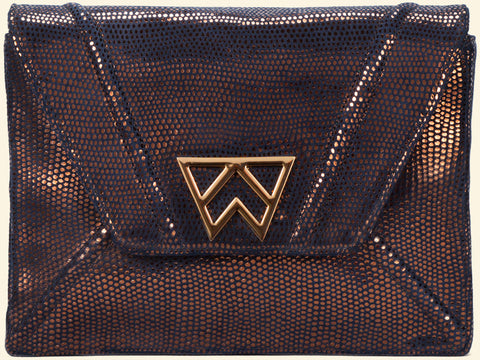 Kelly Wynne Cloud 9 Clutch in Midnigth Bronze Lizard